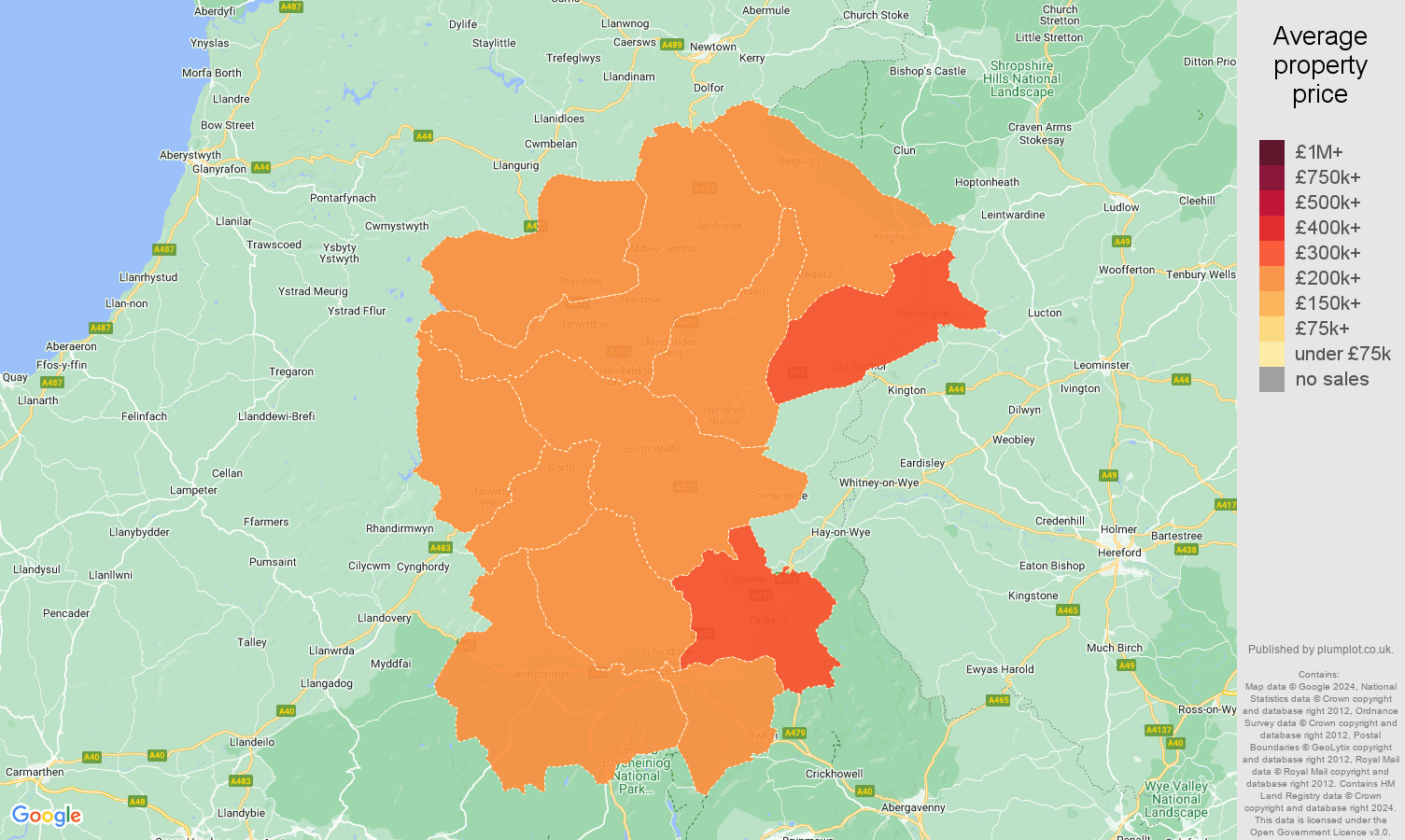 LlandrindodWells house prices in maps and graphs. August 2024