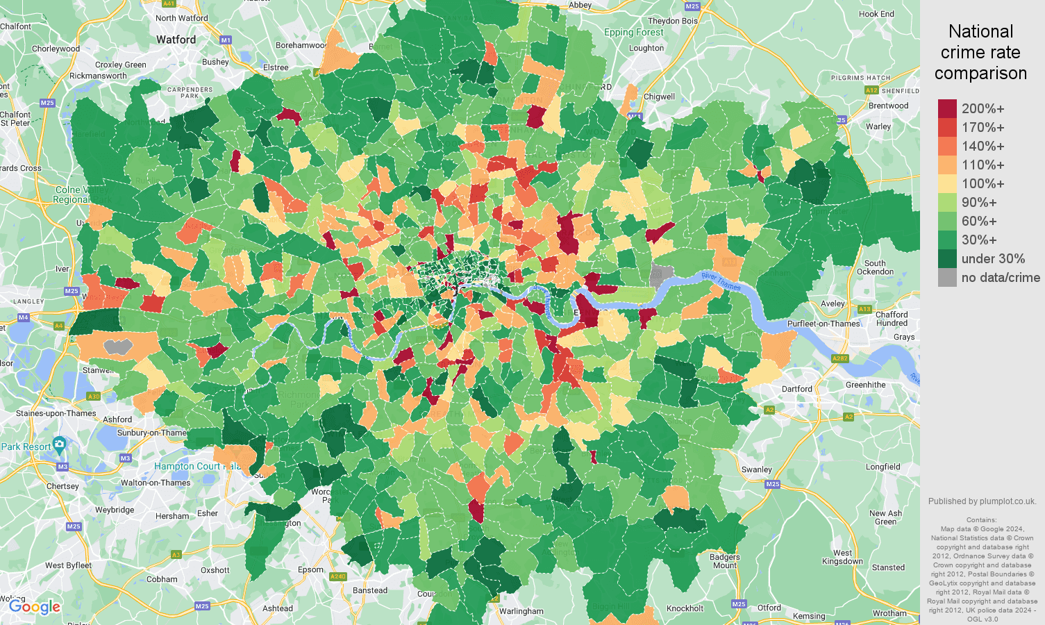 London public order crime statistics in maps and graphs. September 2024