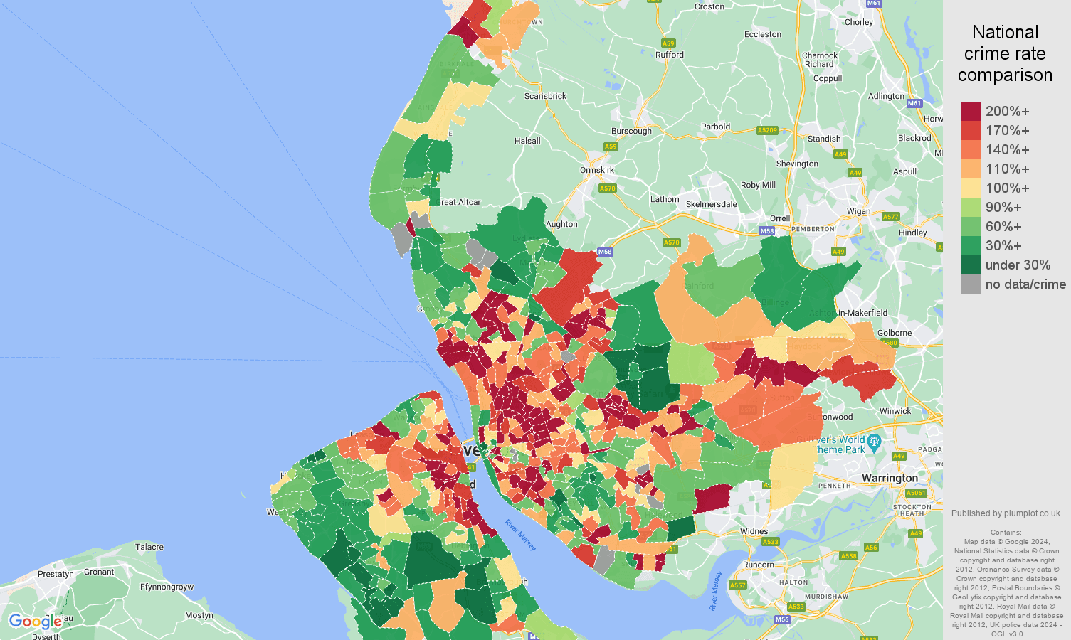 Merseyside violent crime statistics in maps and graphs.