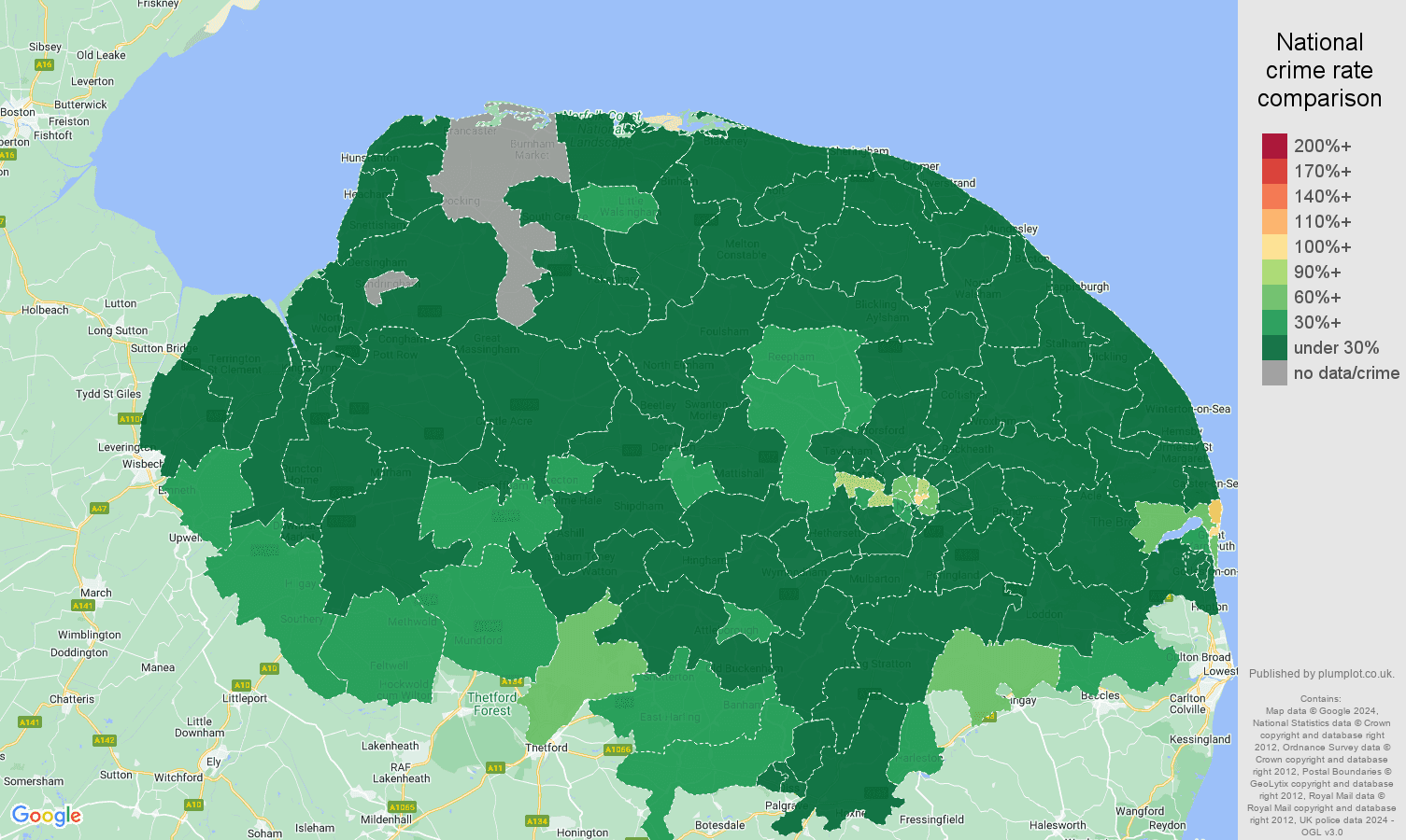 Norfolk vehicle crime statistics in maps and graphs.