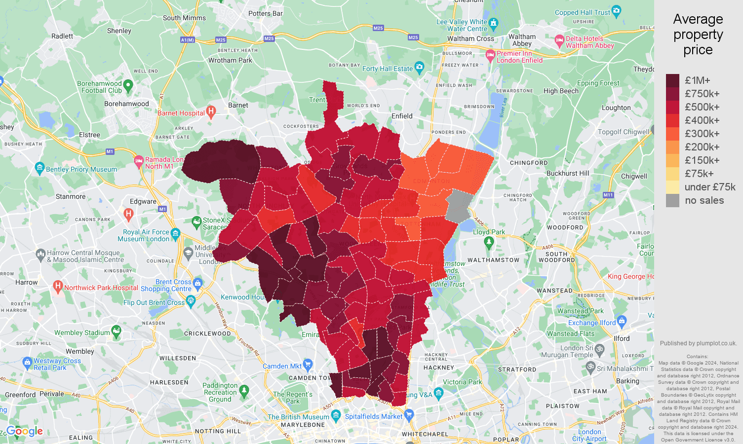 NorthLondon house prices in maps and graphs. August 2024