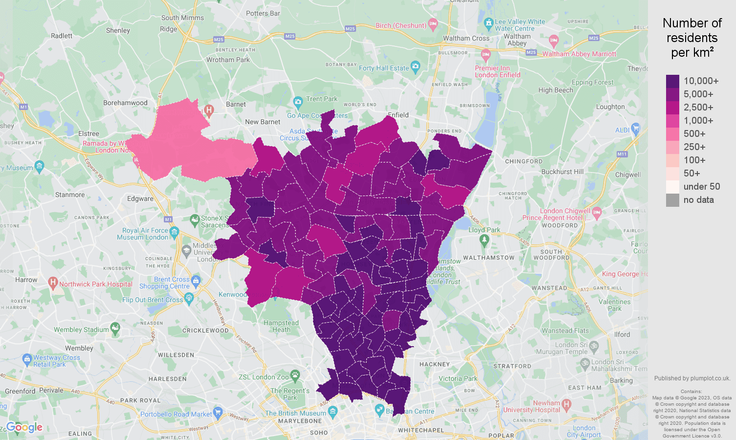 NorthLondon population stats in maps and graphs.
