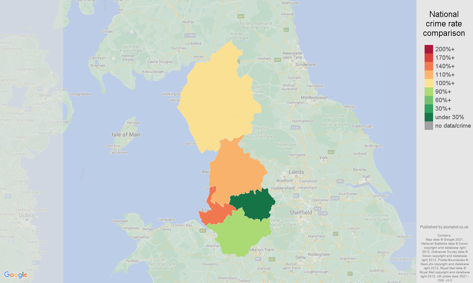 NorthWest violent crime statistics in maps and graphs.