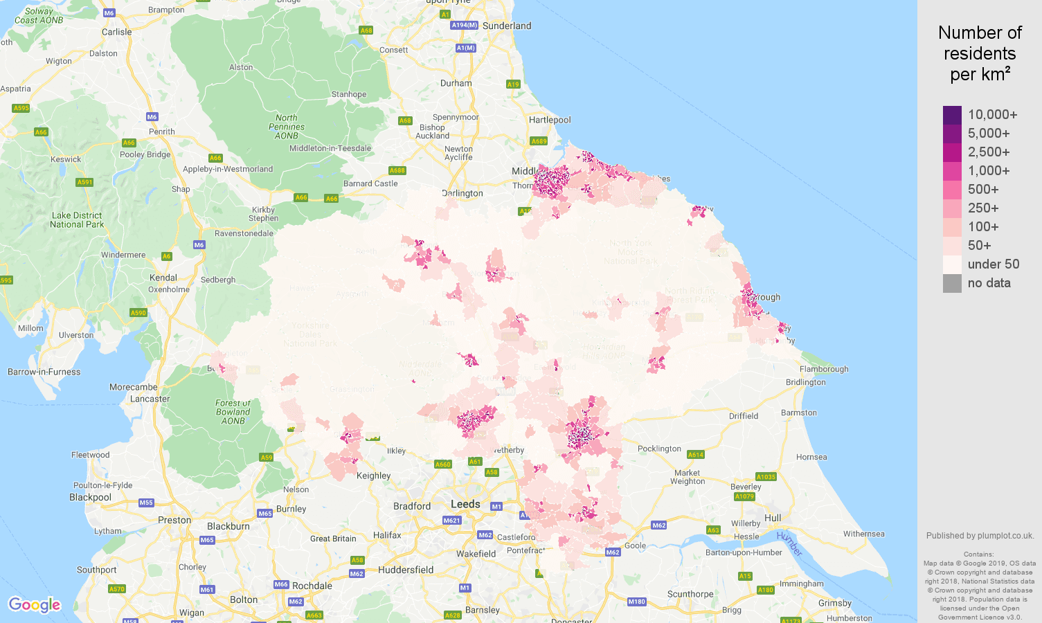 NorthYorkshire population stats in maps and graphs.