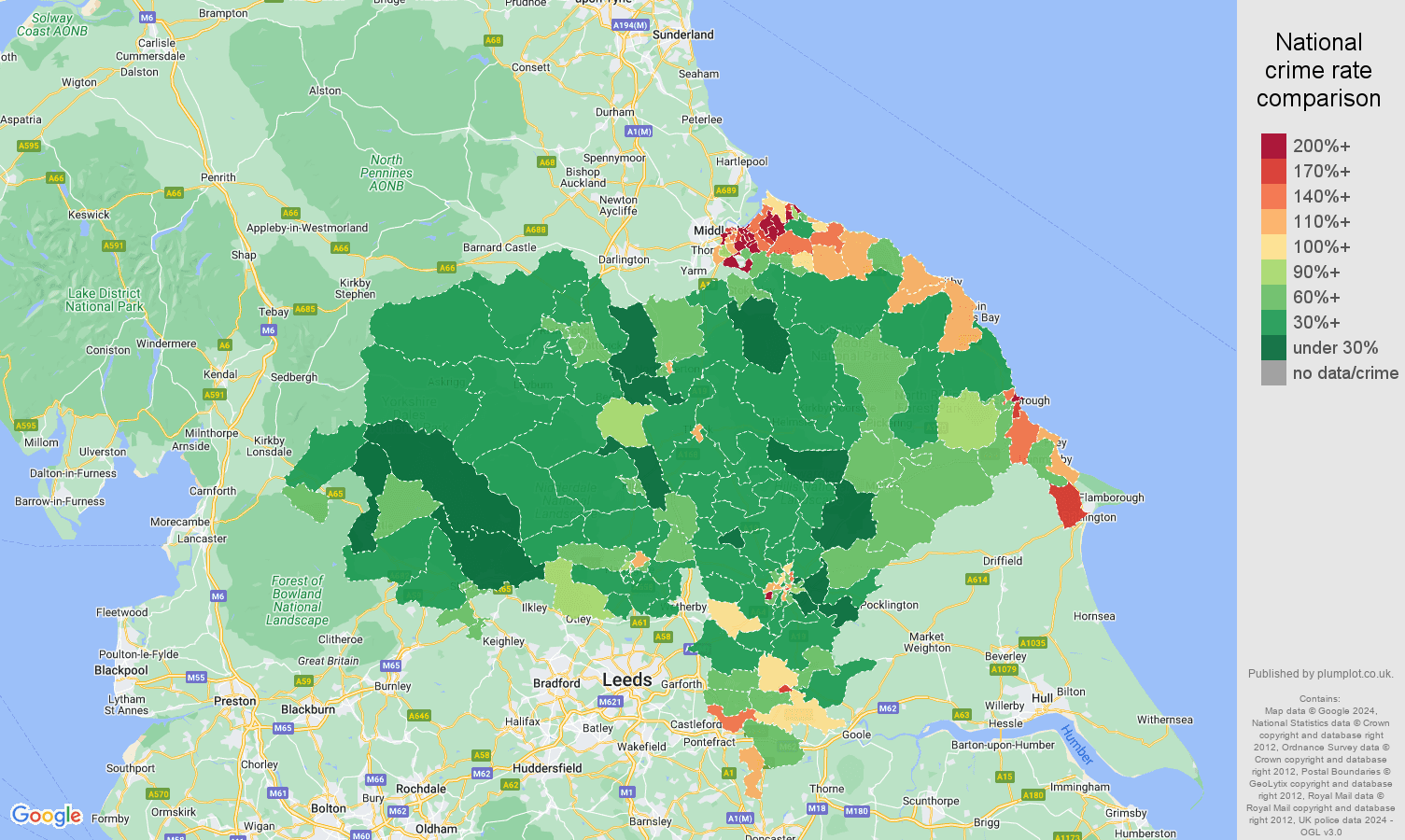 NorthYorkshire violent crime statistics in maps and graphs. September 2024