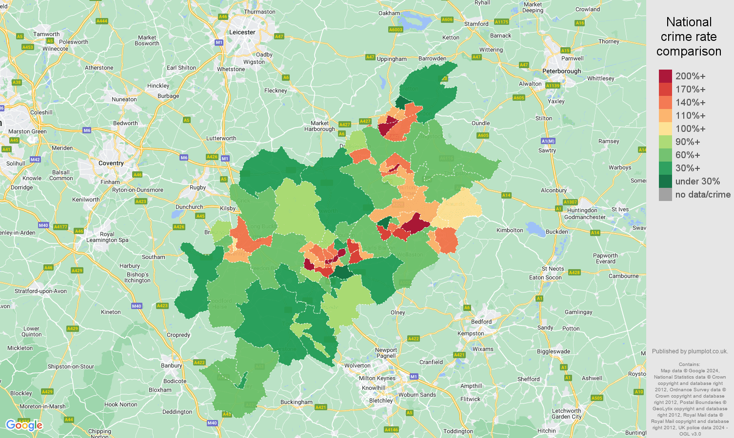 Northampton violent crime statistics in maps and graphs.