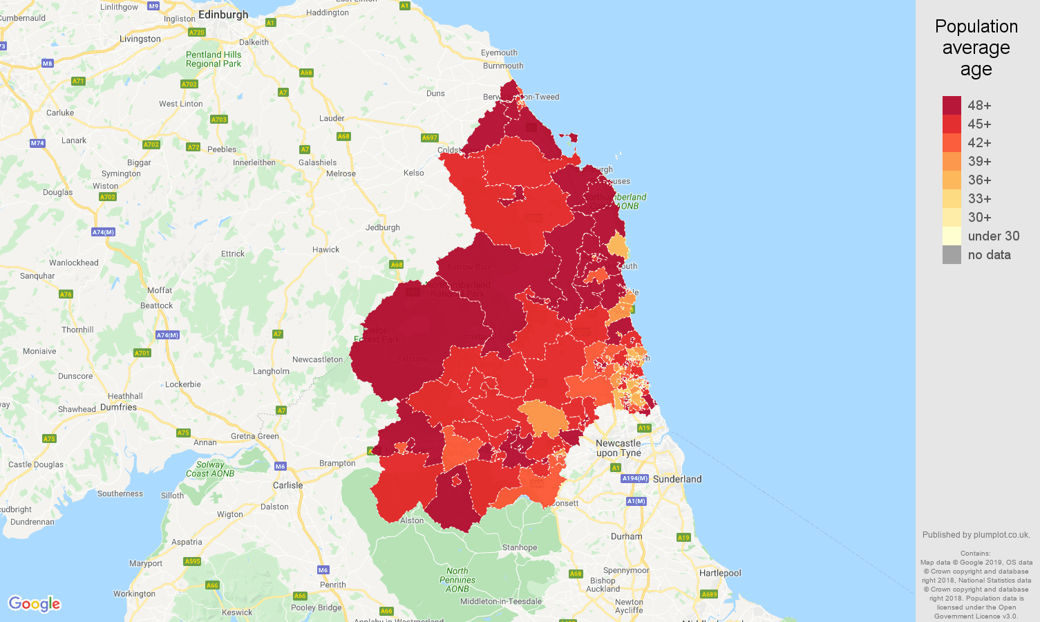Northumberland population stats in maps and graphs.