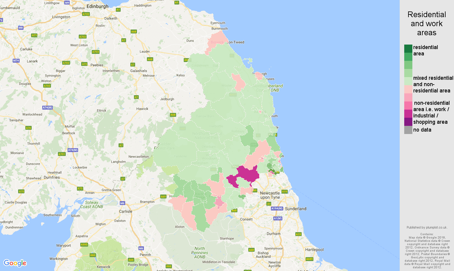 Northumberland population stats in maps and graphs.