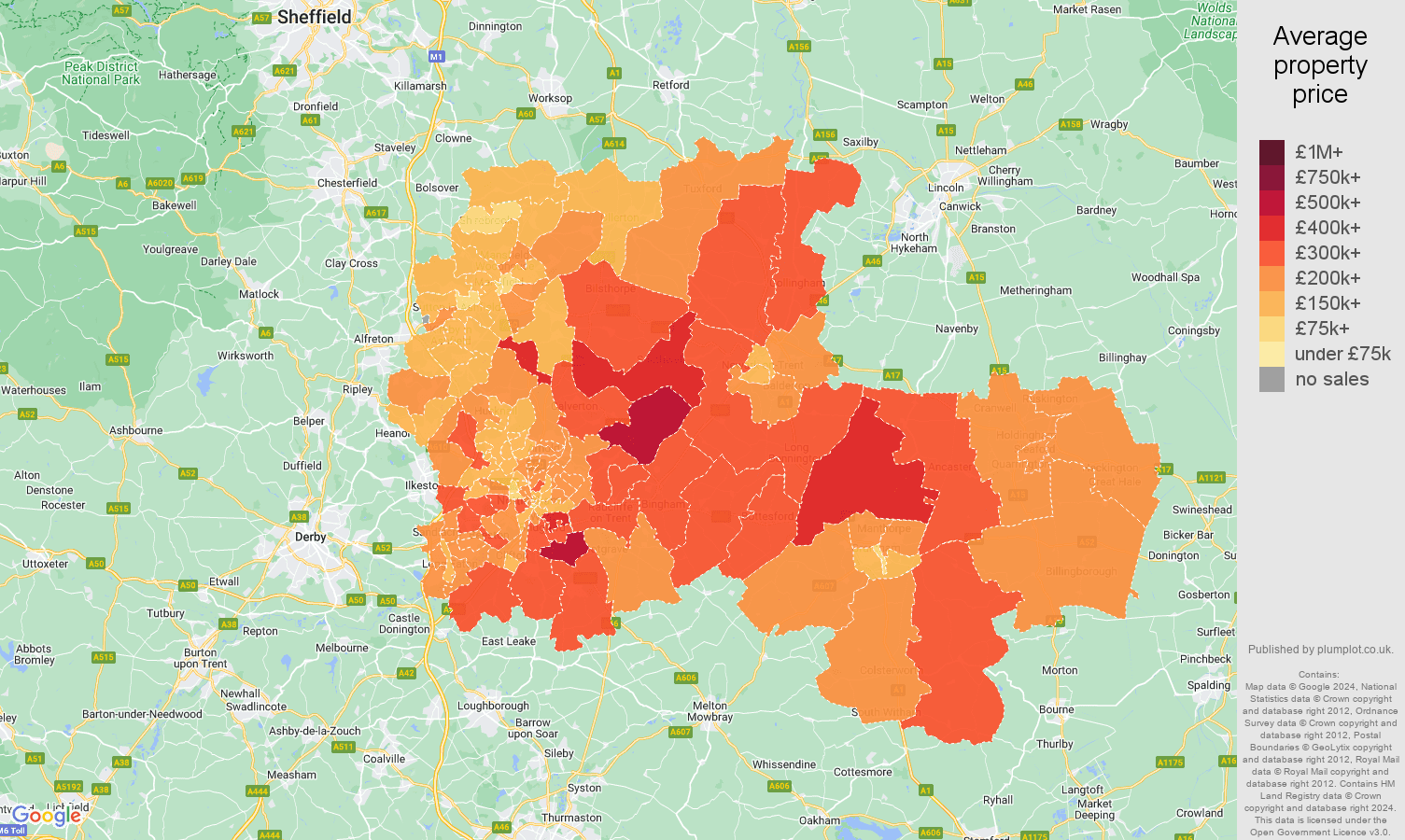 Nottingham house prices in maps and graphs. July 2024