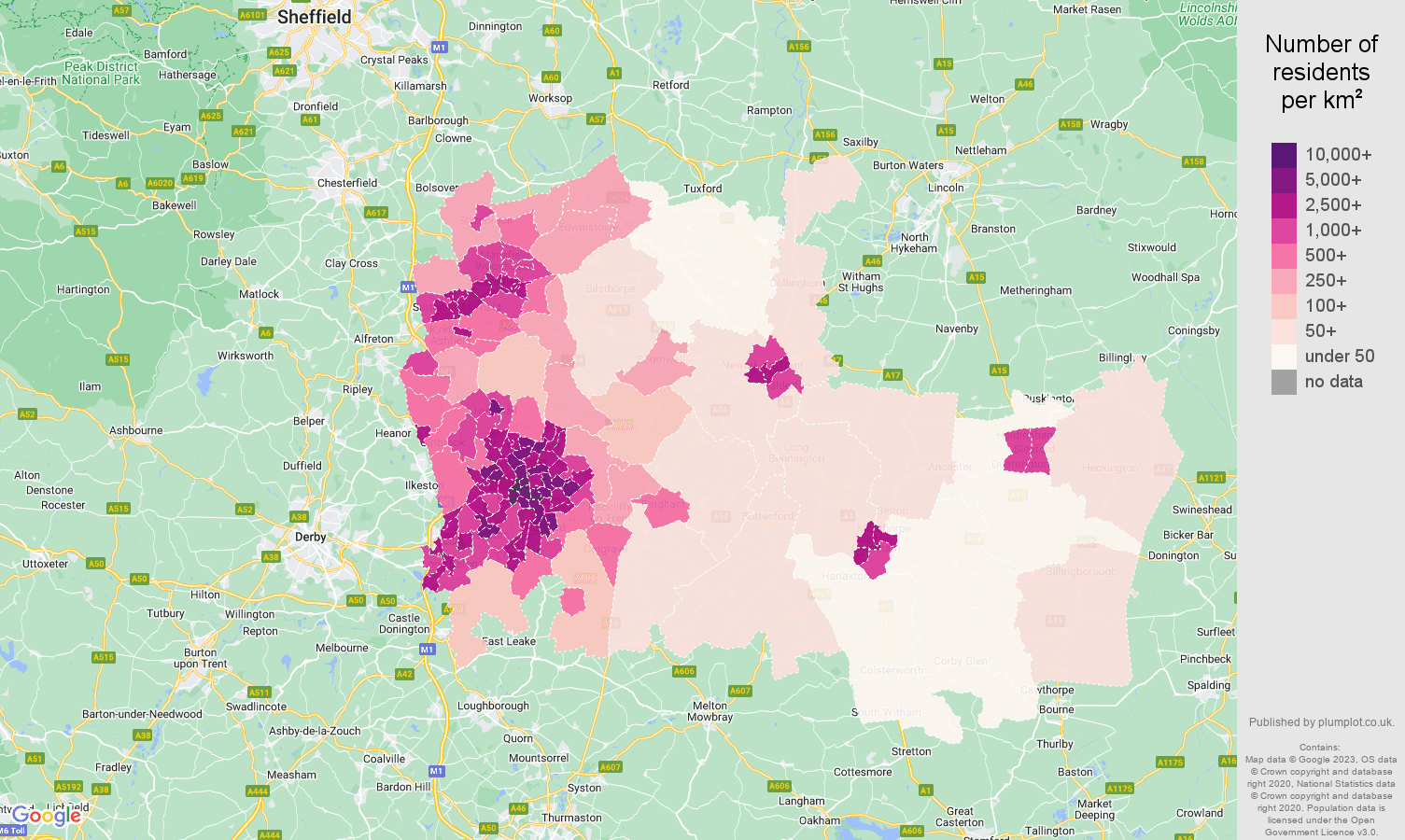 Nottingham population stats in maps and graphs.