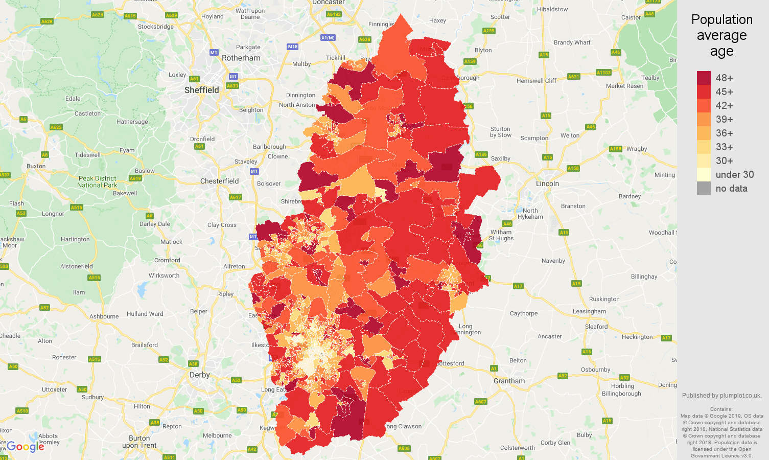 Nottinghamshire population stats in maps and graphs.