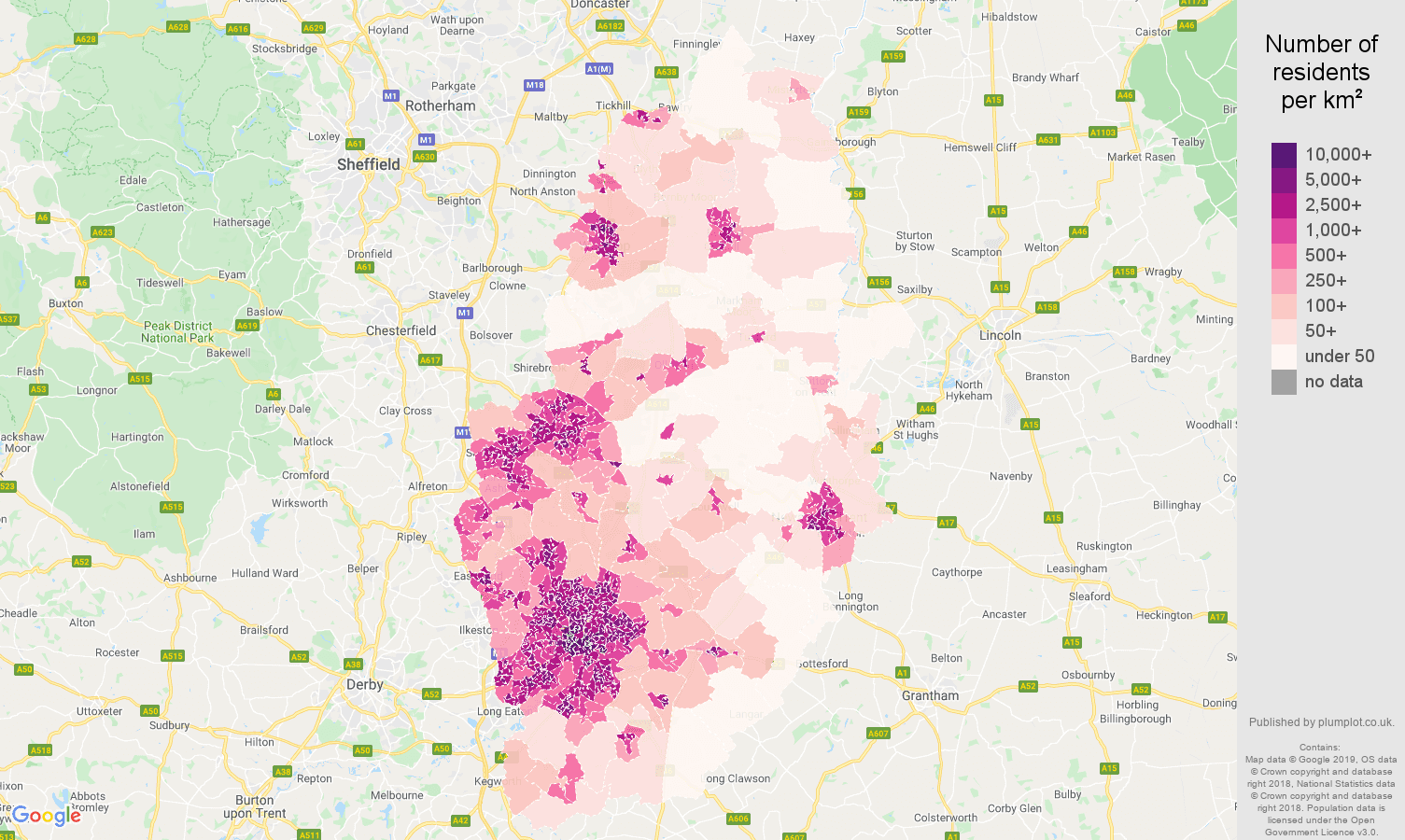 Nottinghamshire population stats in maps and graphs.