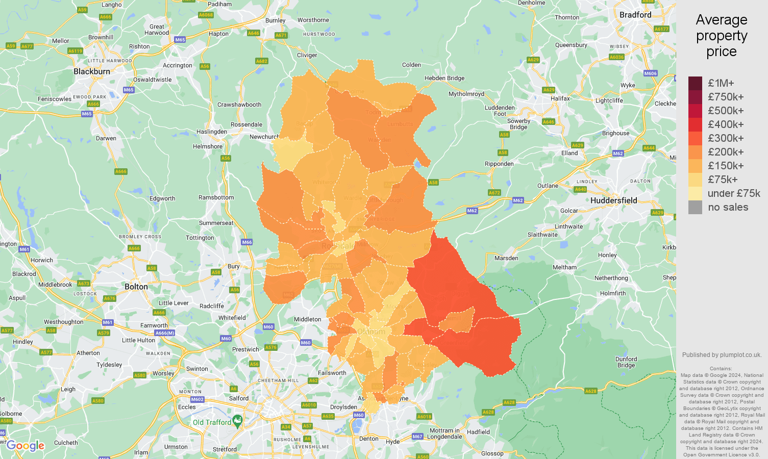 Oldham house prices in maps and graphs. August 2024