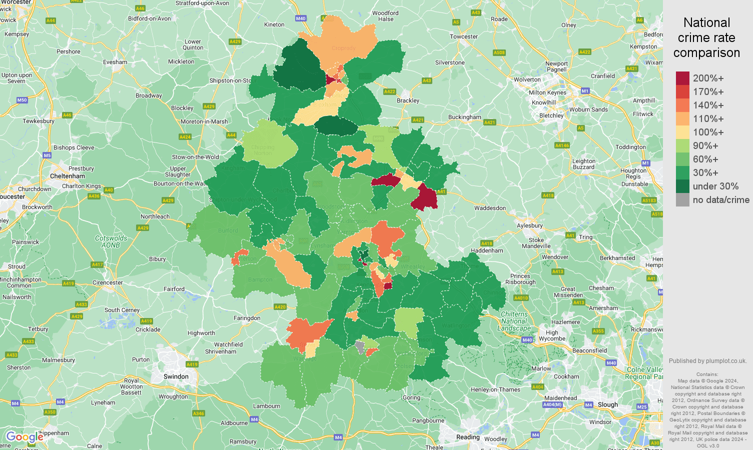 Oxford violent crime statistics in maps and graphs.