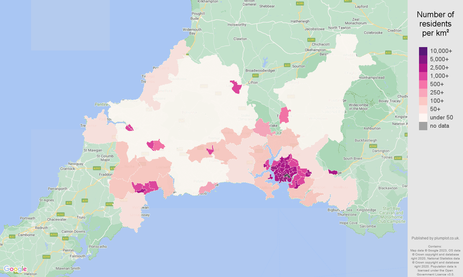 Plymouth population stats in maps and graphs.