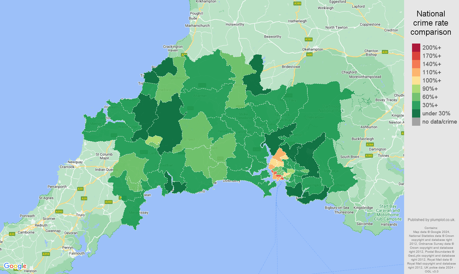 Plymouth violent crime statistics in maps and graphs.