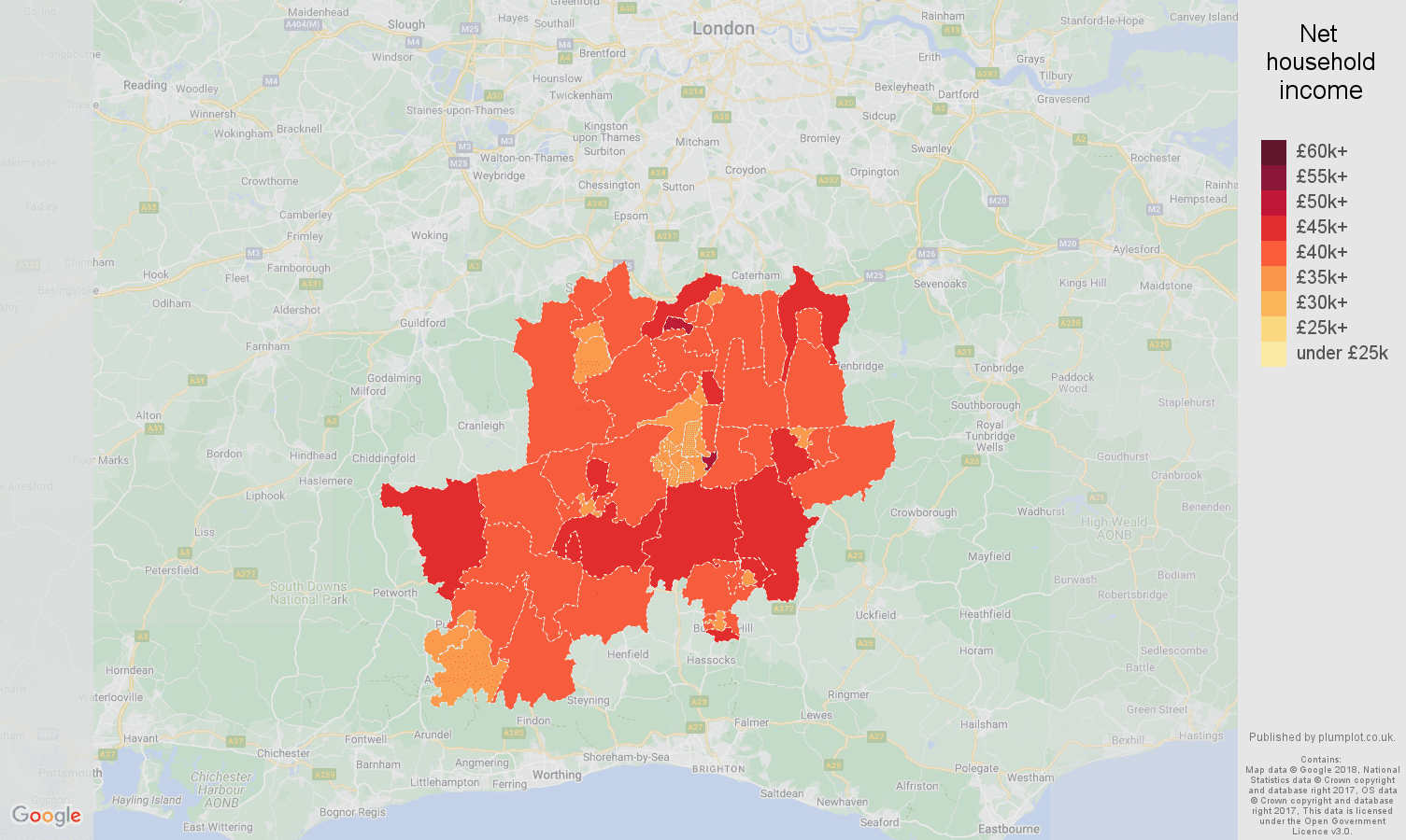 Redhill Average salary and unemployment rates in graphs and numbers.