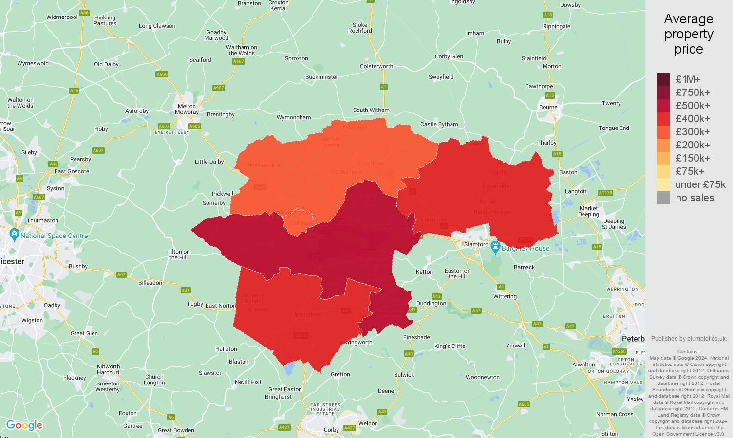 Rutland house prices in maps and graphs. August 2024