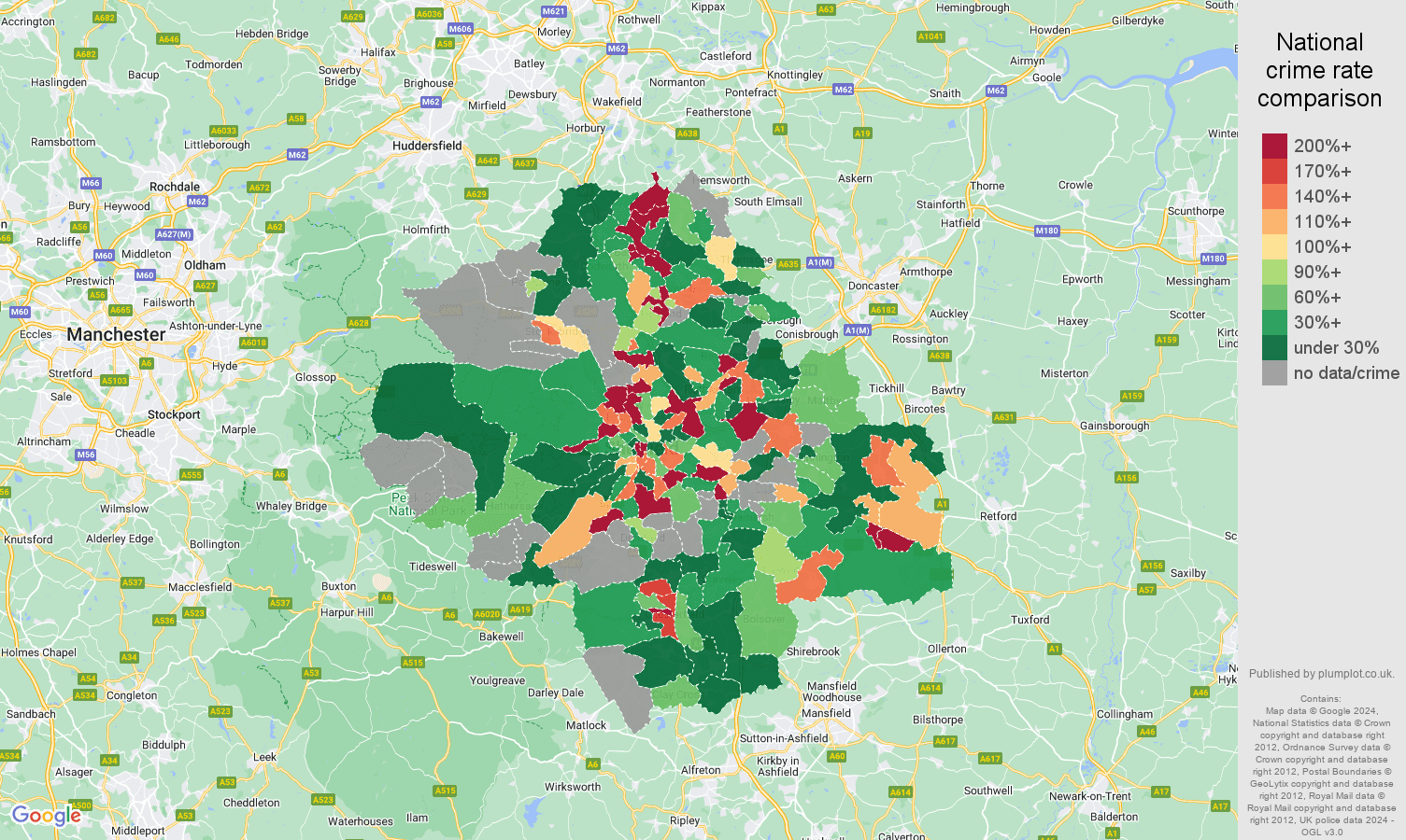 Sheffield shoplifting crime statistics in maps and graphs.