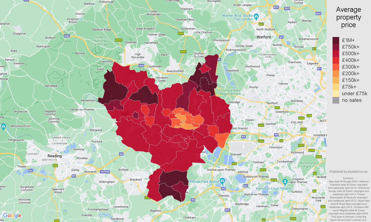 Slough house prices in maps and graphs. June 2024
