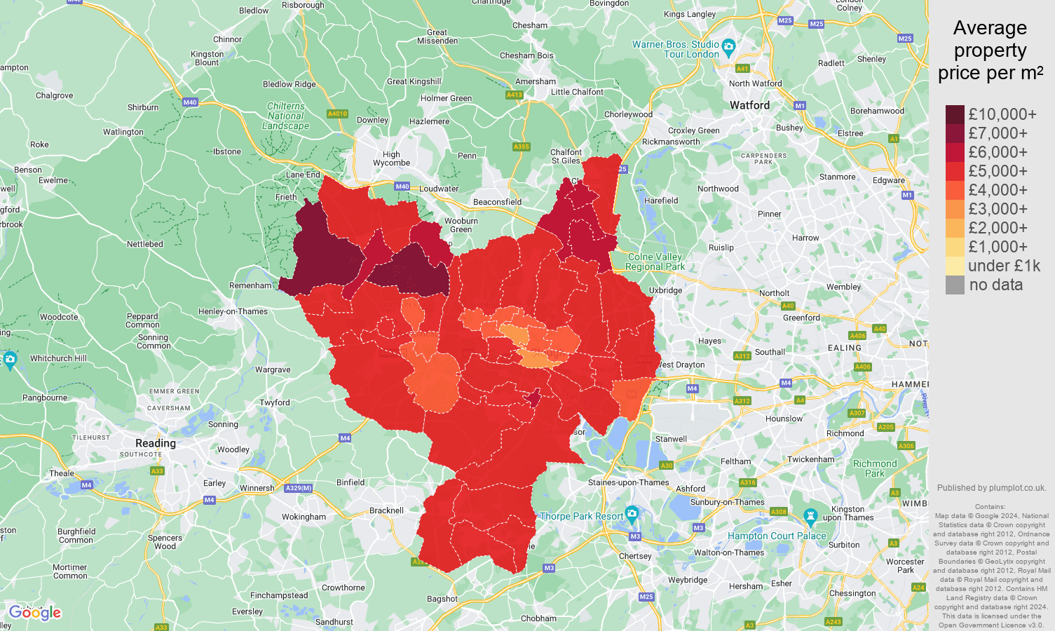 Slough house prices per square metre in maps and graphs. August 2024