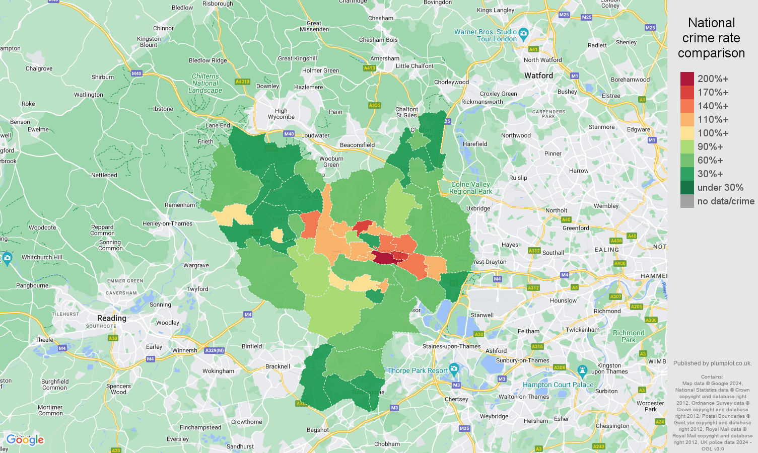 Slough violent crime statistics in maps and graphs.