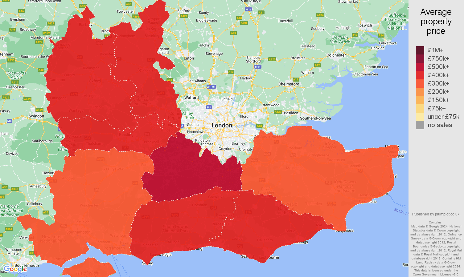 SouthEast house prices in maps and graphs. July 2024