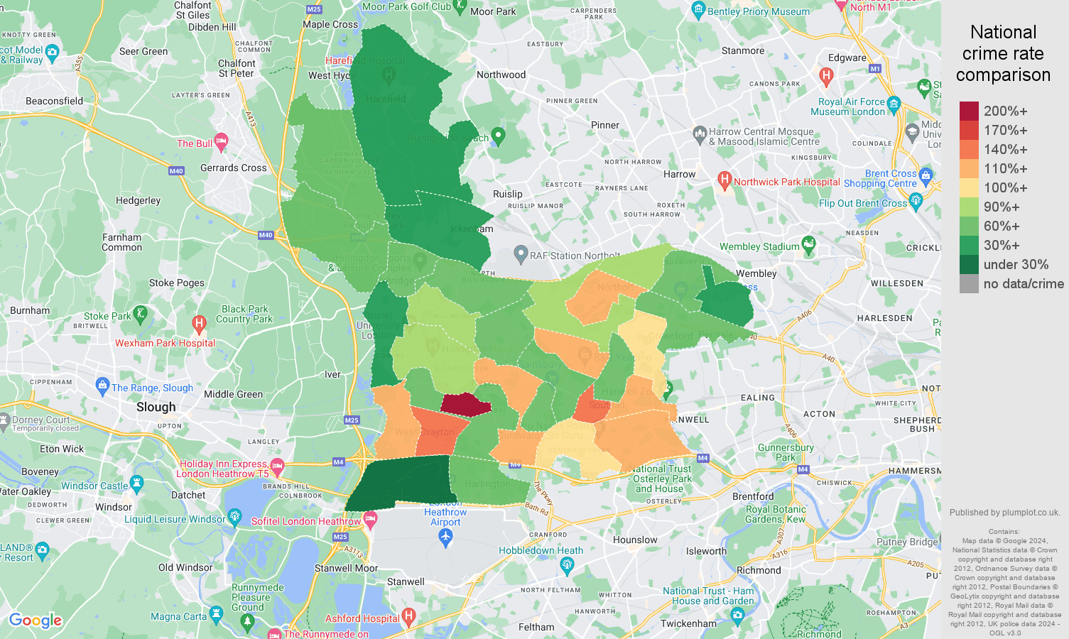 Southall violent crime statistics in maps and graphs. October 2024