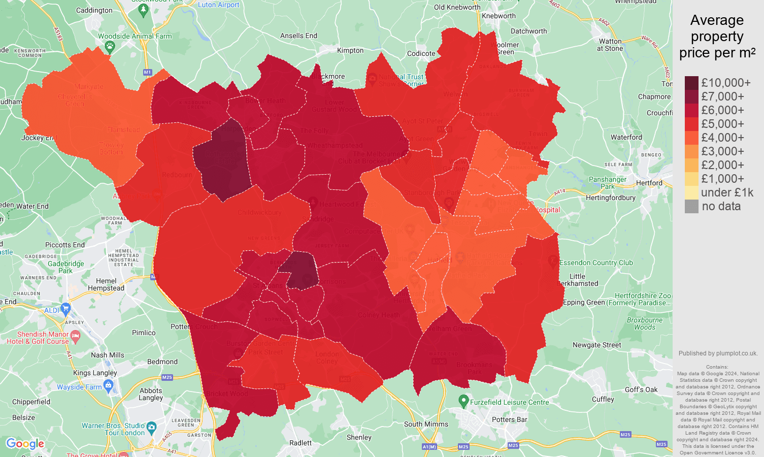 StAlbans house prices per square metre in maps and graphs. 31 May 2024