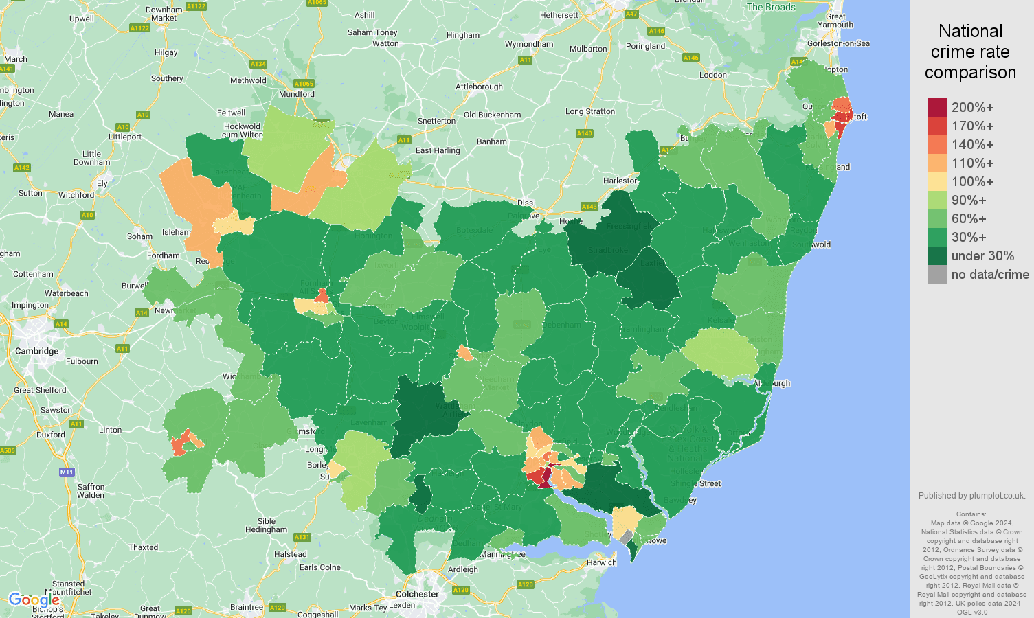 Suffolk violent crime statistics in maps and graphs.
