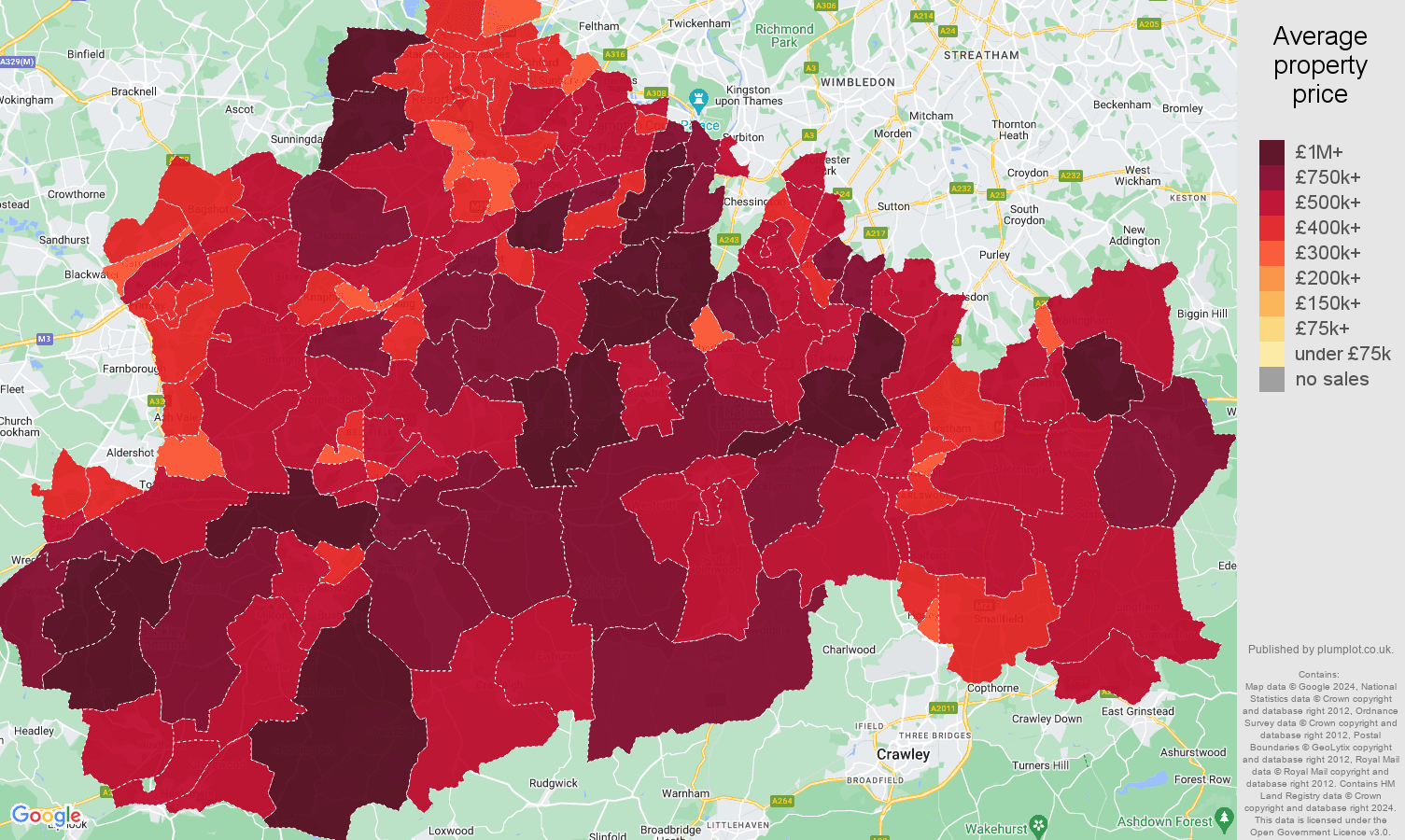 Surrey house prices in maps and graphs.