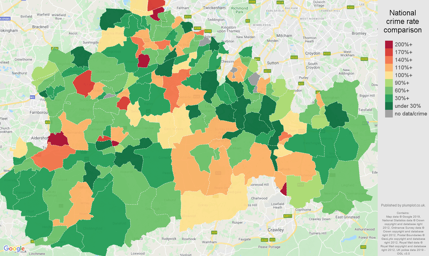 Surrey other crime statistics in maps and graphs. September 2024