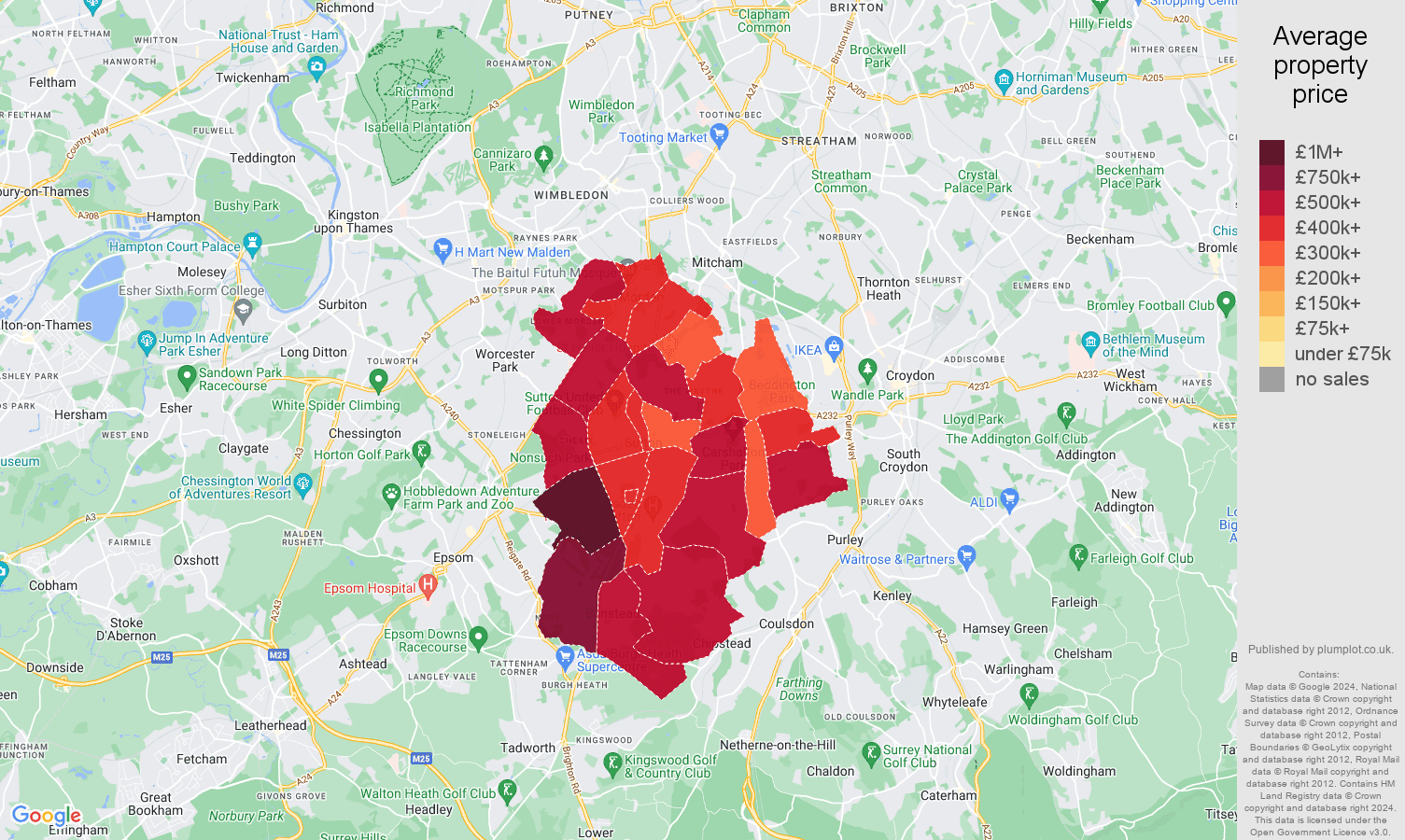 Sutton house prices in maps and graphs. July 2024