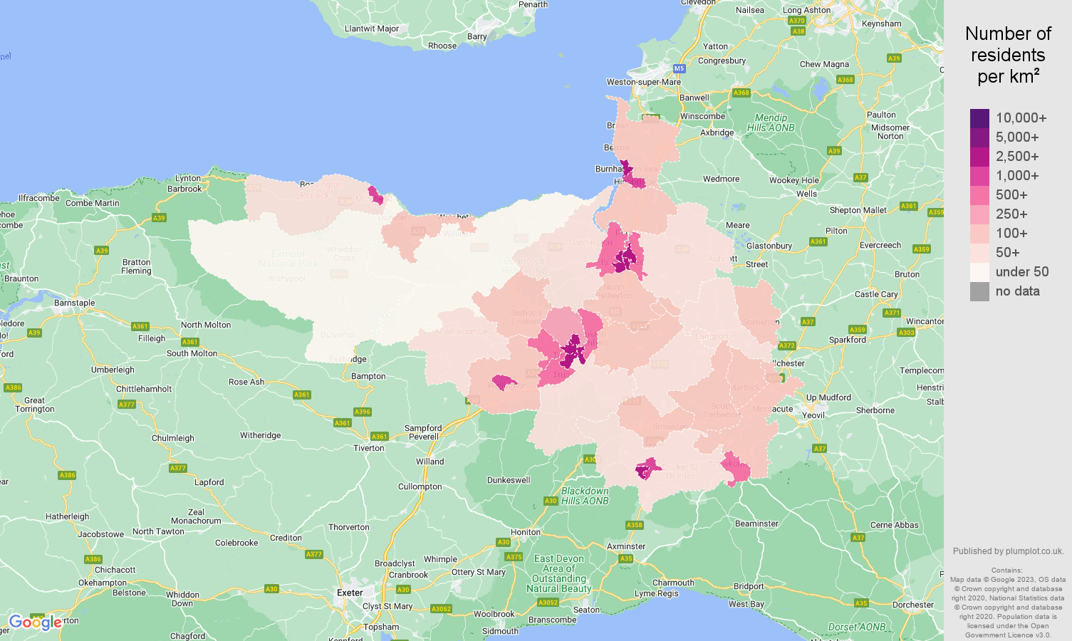 Taunton population stats in maps and graphs.