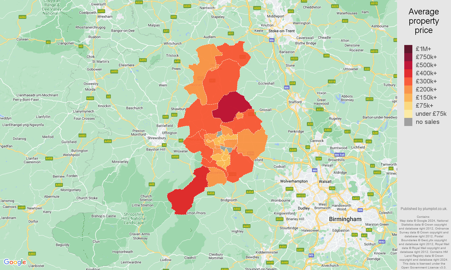 Telford house prices in maps and graphs. August 2024