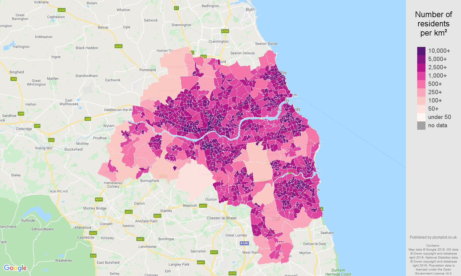 TyneandWear population stats in maps and graphs.