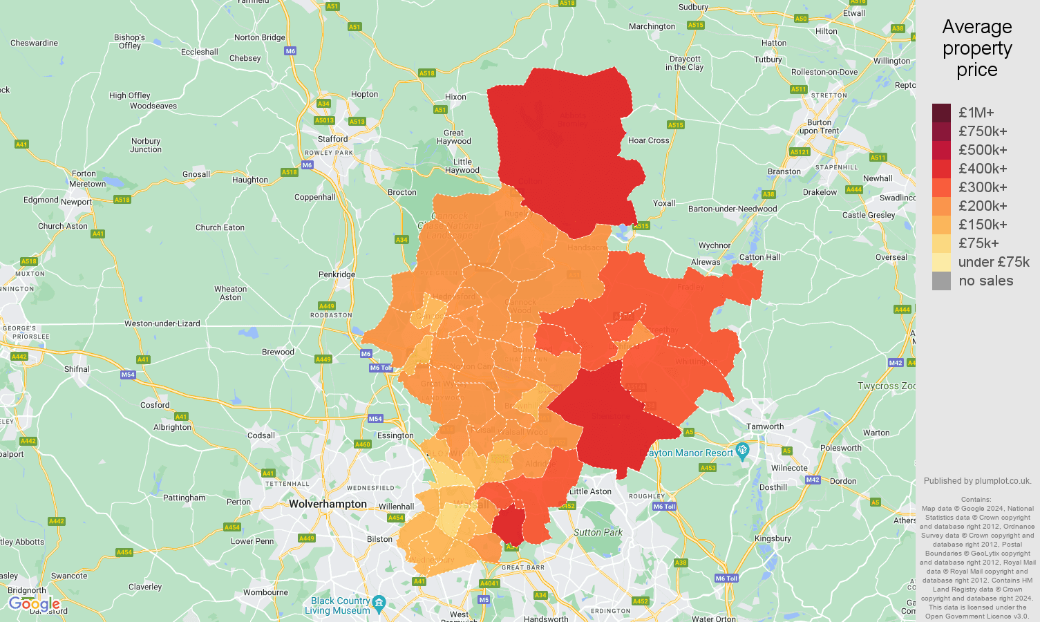 Walsall house prices in maps and graphs. August 2024