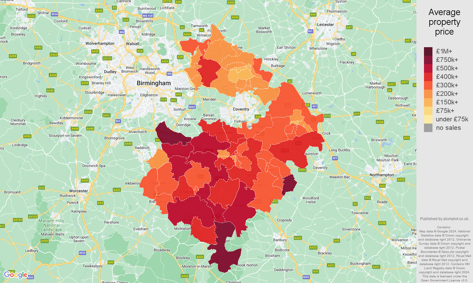 Warwickshire house prices in maps and graphs.