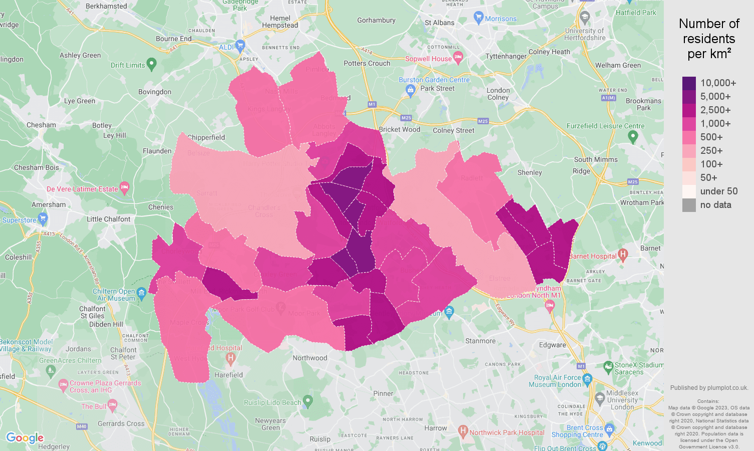 Watford population stats in maps and graphs.