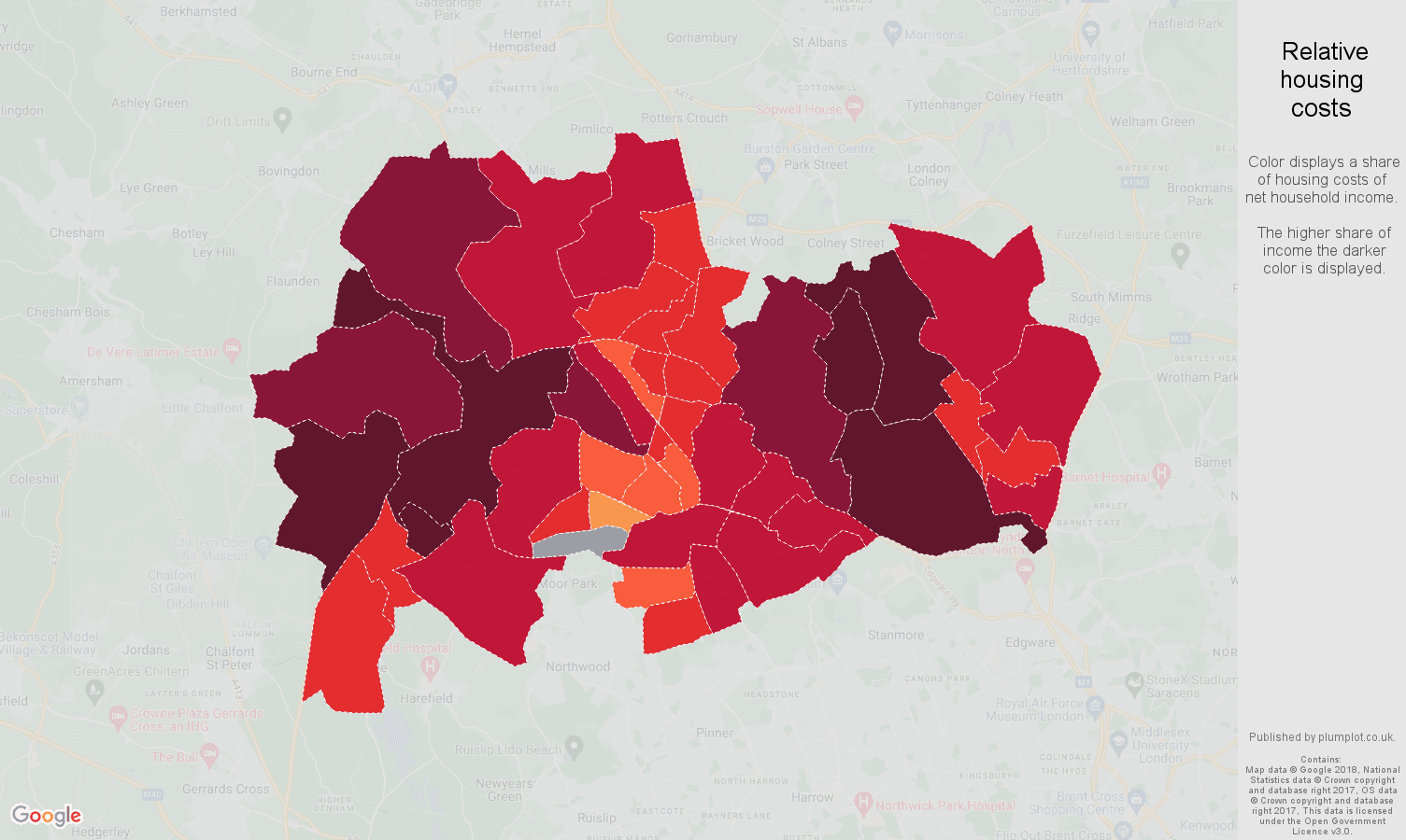 Watford Average salary, household and unemployment rates in maps