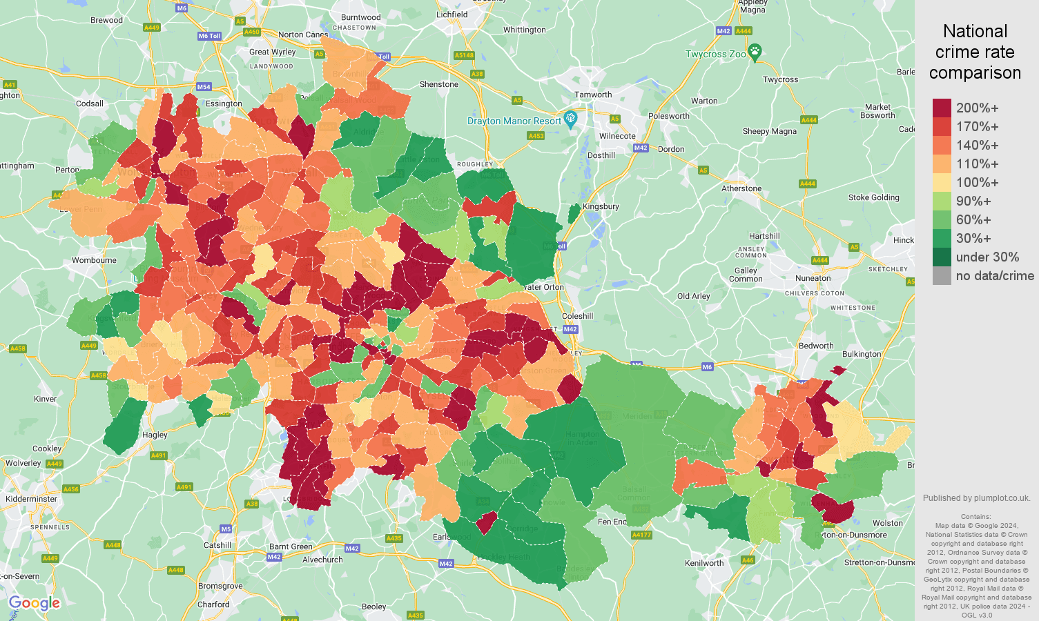 WestMidlandscounty violent crime statistics in maps and graphs