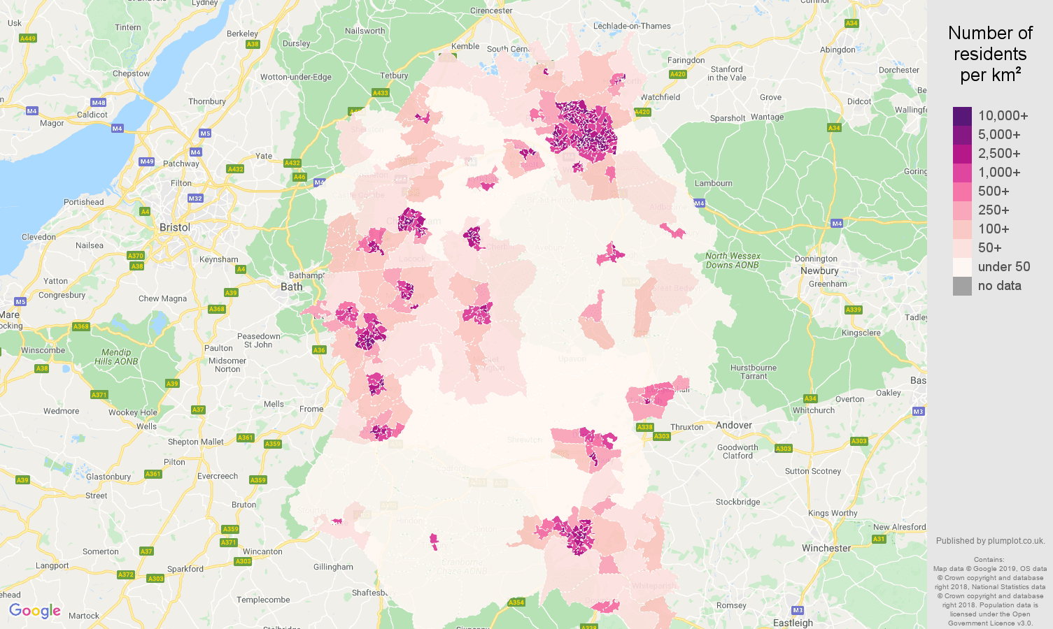 Wiltshire population stats in maps and graphs.
