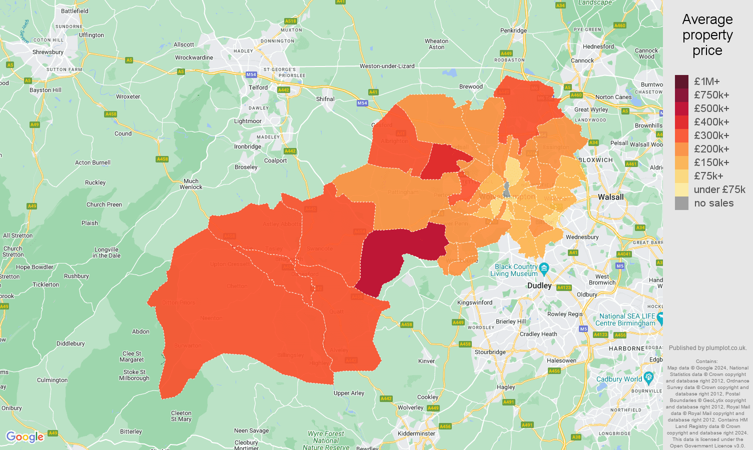 Wolverhampton house prices in maps and graphs. July 2024
