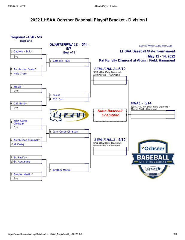 LHSAA Baseball Playoff Brackets More Sports
