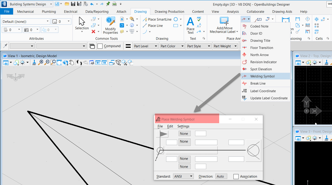 How to add the welding symbol from OBD Annotation to MicroStation