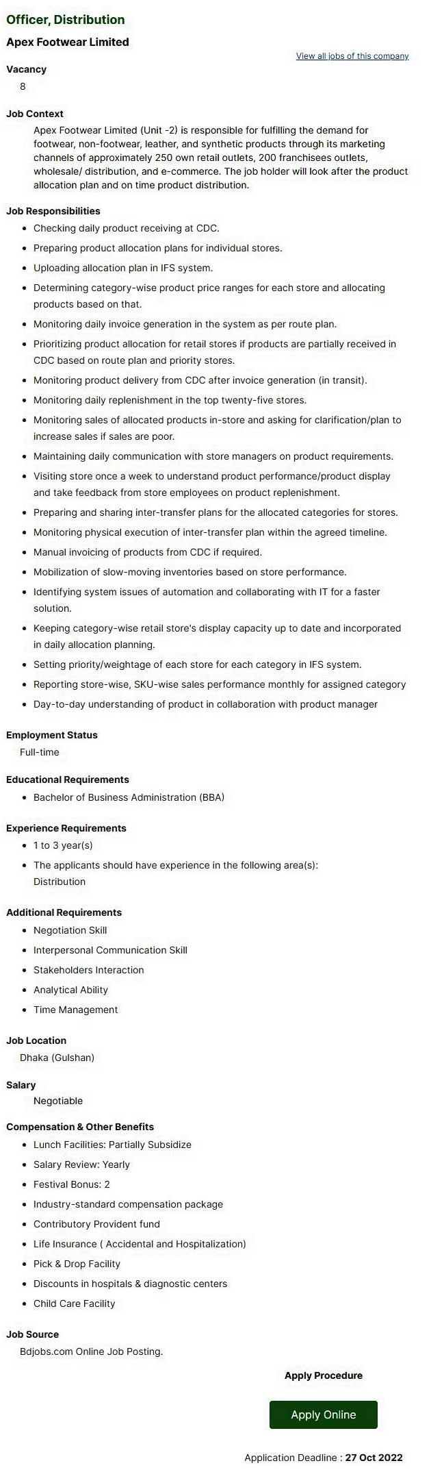 Apex Footwear Limited Job Circular 2022 CKBR