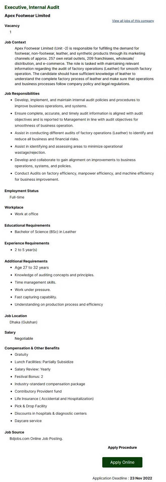 Apex Footwear Limited Job Circular 2022 CKBR