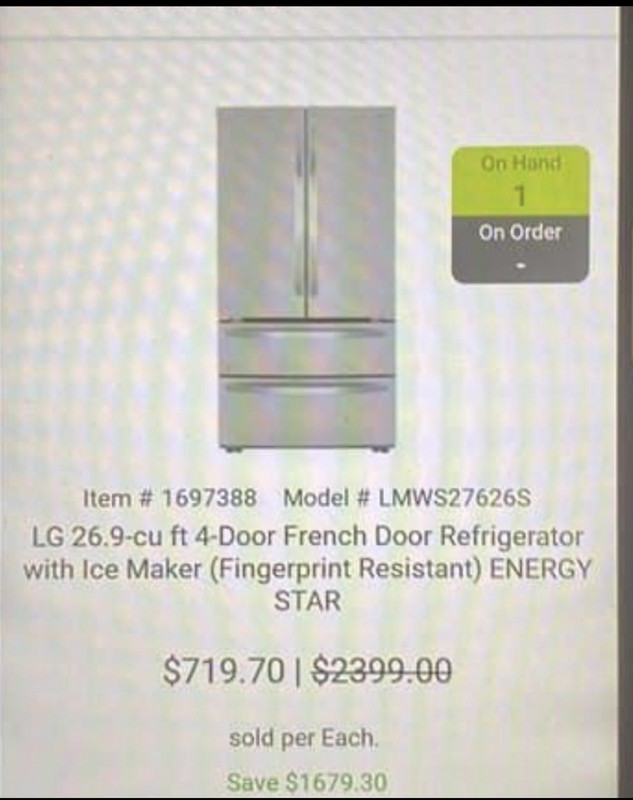 Costco Members (YMMV) LG 27 cu. ft. French Door Refrigerator + Smart