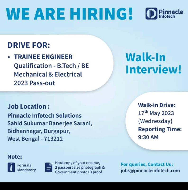We are Hiring for Pinnacle Infotech Recruitment 2023 Trainee engineer
