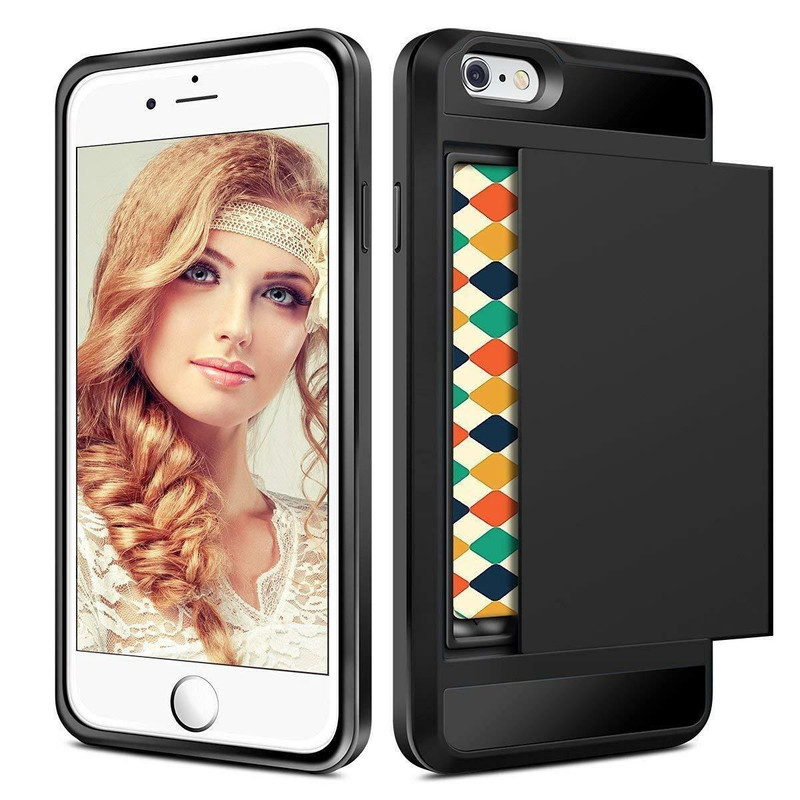 Credit Card Phone Case Hard Back Slide iPhone 5 6 7 8 X 6+ 7+ Samsung